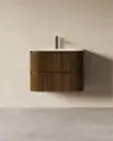 Meuble vasque 75x50cm, arrondi, résine minérale blanc mat, noyer, Alix  