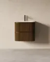 Meuble vasque 60x50cm, arrondi, résine minérale blanc mat, noyer, Alix 