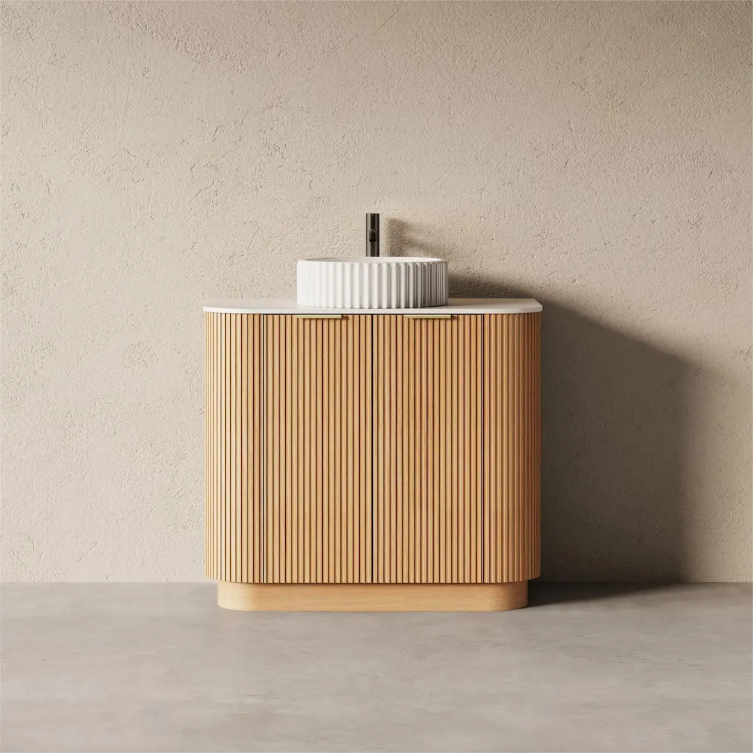 Meuble salle de bain plan pierre 90cm - Liam