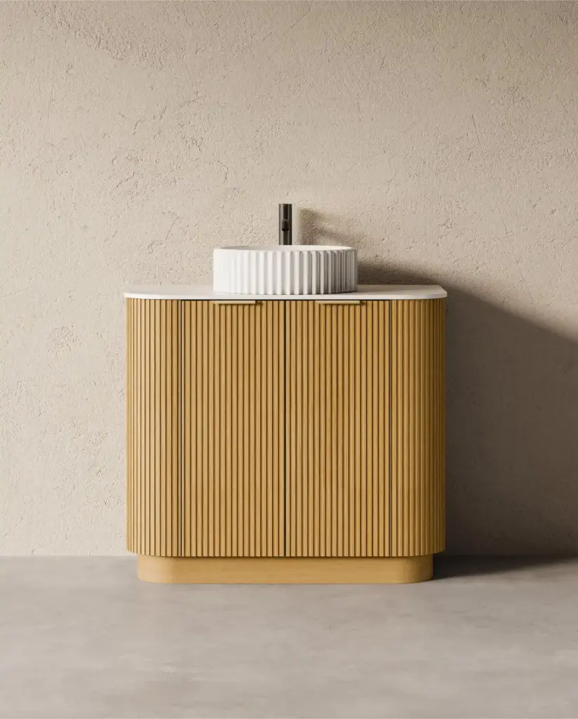 Meuble salle de bain plan pierre 90cm - Liam