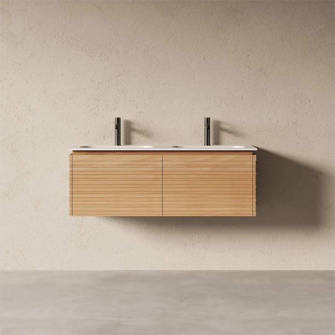 Meuble salle de bain double vasque 120cm chêne naturel - Orane