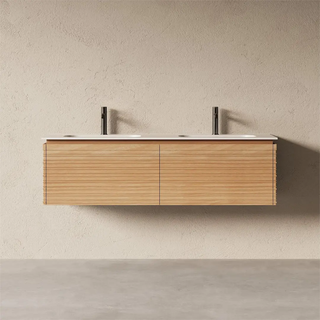 Meuble salle de bain double vasque 150cm chêne naturel - Orane