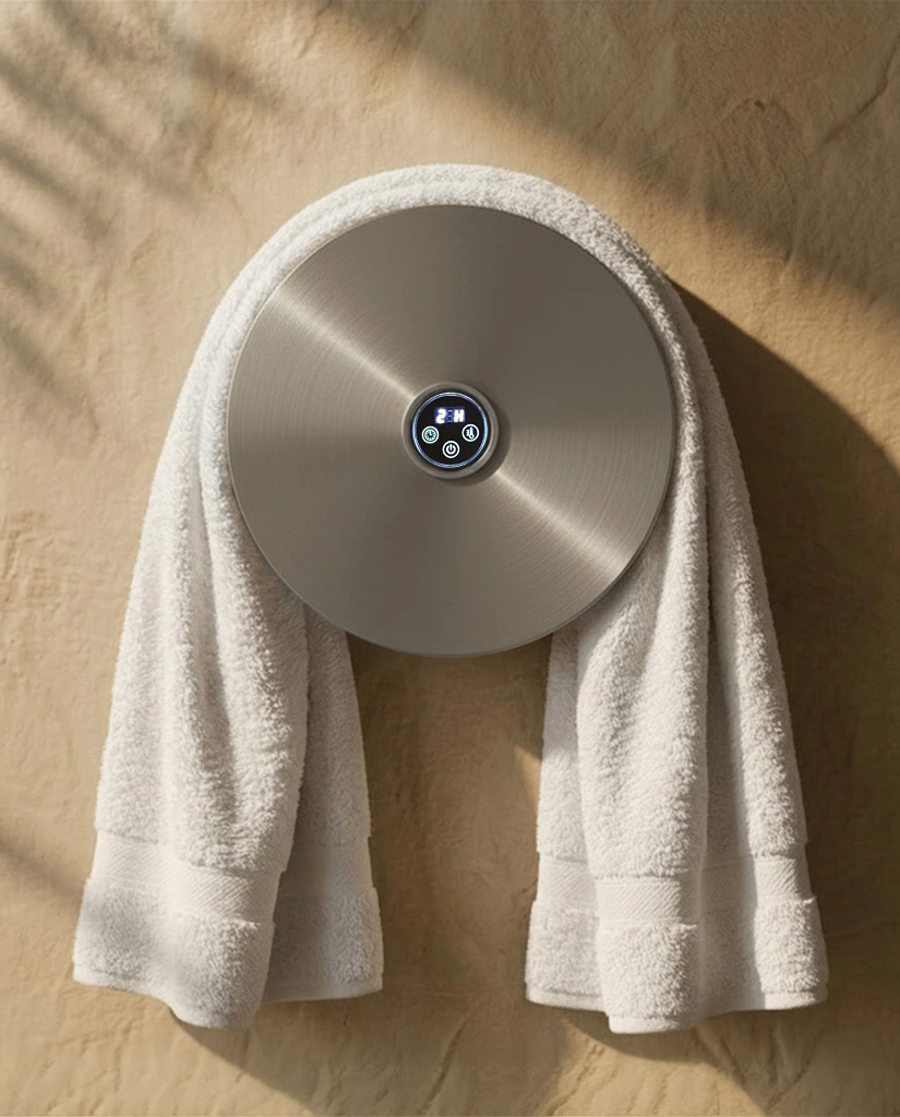 Sèche serviette électrique rond, diamètre 21cm, inox brossé, Disc    