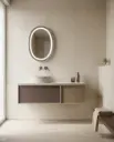 Meuble laque bicolore, 120cm avec plan et vasque a poser à gauche marbre, Tobago   