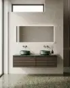 Meuble bois, 140 cm avec plan et double vasque a poser marbre, Verde