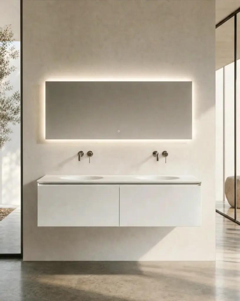 Meuble laque, 140cm avec plan double vasque intégrée, Belle ile   