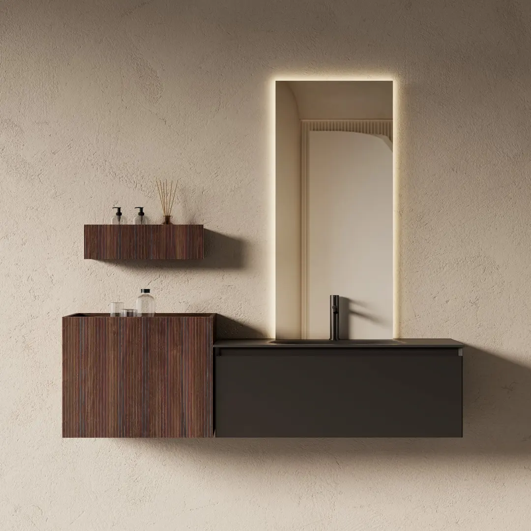 Ensemble salle de bain vasque résine 160cm noyer - Ines