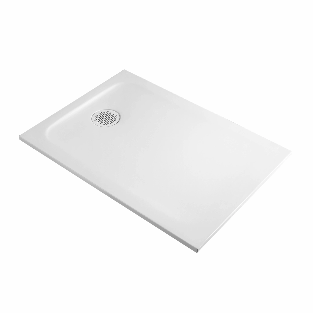 Receveur de douche extra-plat 70 cm en résine minérale blanche avec finition texturée mate Cotton