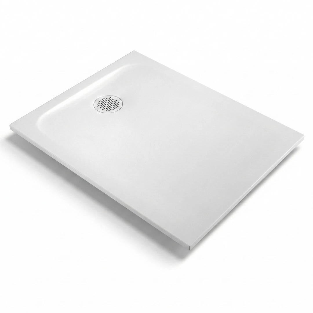 Receveur de douche extra-plat 80 cm en résine minérale blanc mat avec finition texturée gamme Cotton.