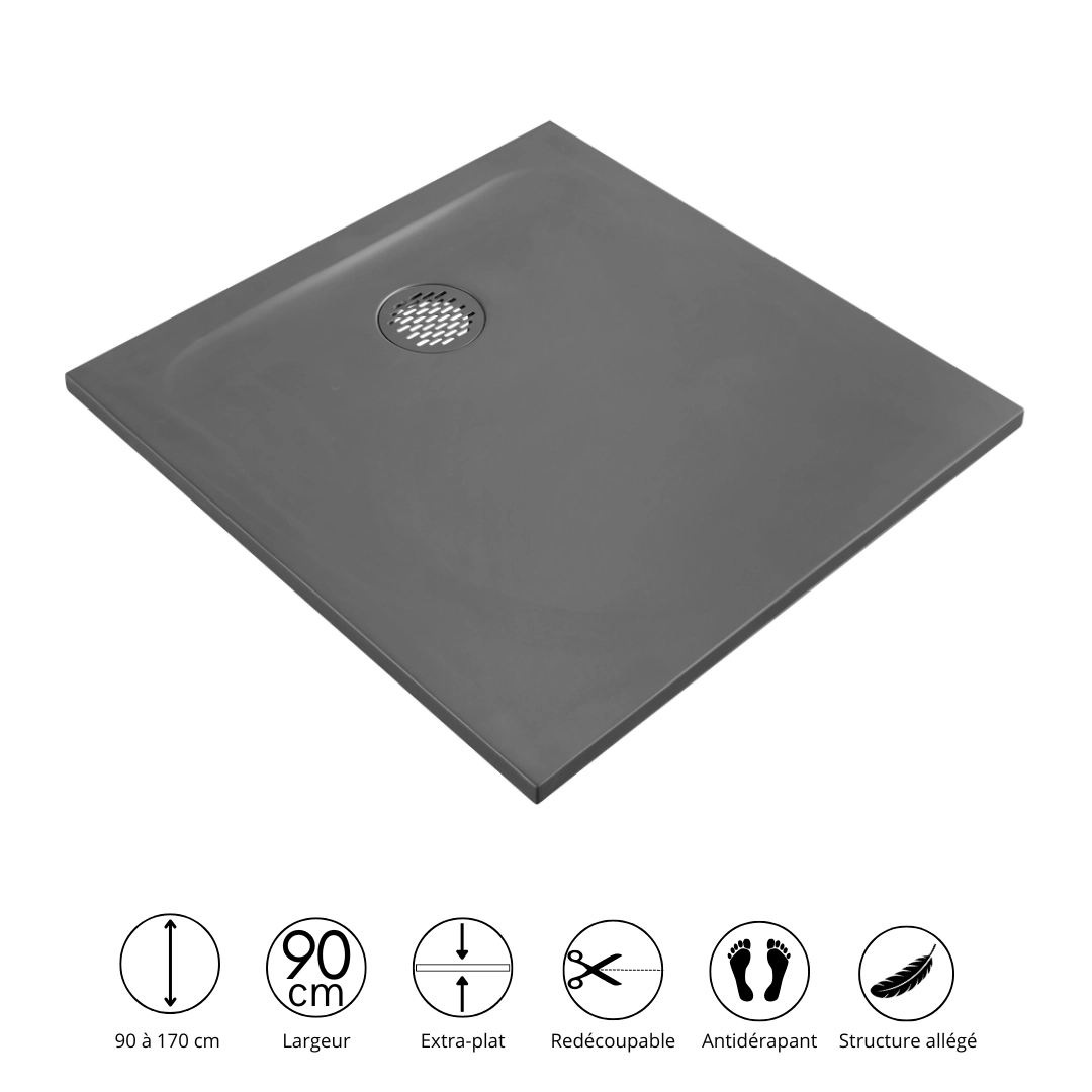 Receveur de douche résine minérale Noir 90 cm - Cotton 