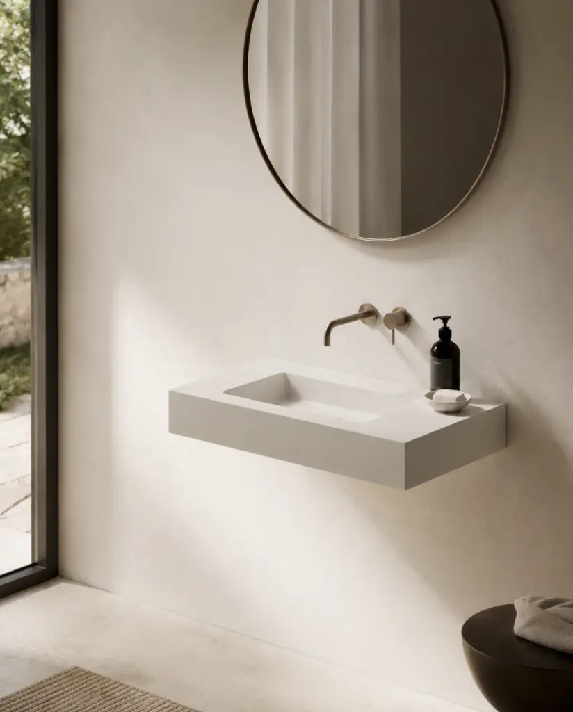 Plan résine avec vasque moulée 80x46x12, bonde assortie, Beige , Cotton