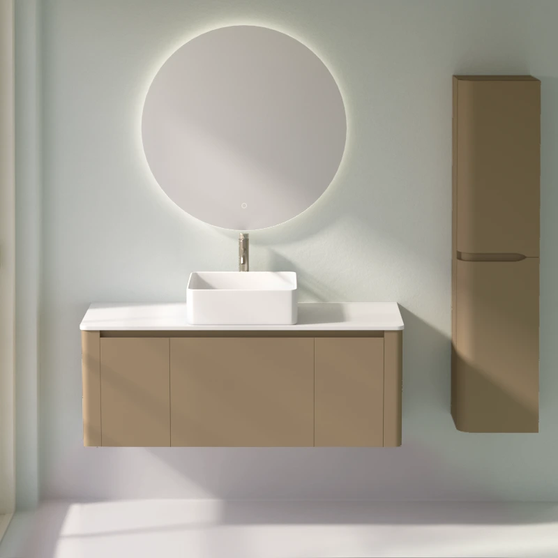 Meuble suspendu cappuccino, 120 cm, avec plan en résine minérale, Panthéon