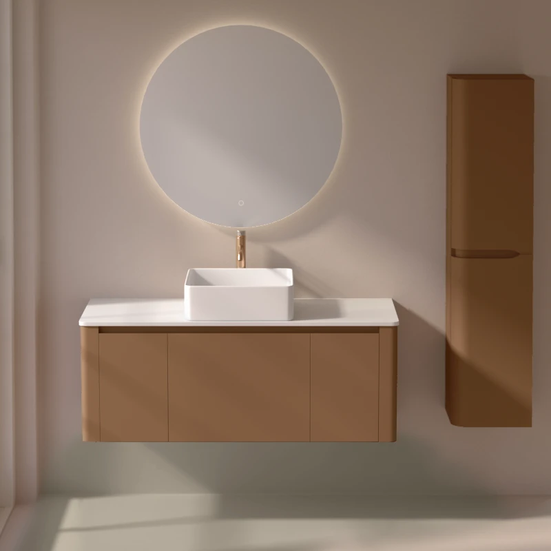 Meuble suspendu ocre, 120 cm, avec plan en résine minérale, Panthéon