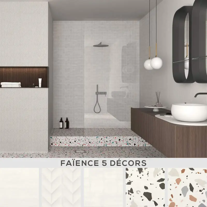 Faience 20x50 uni et motifs, Arts White