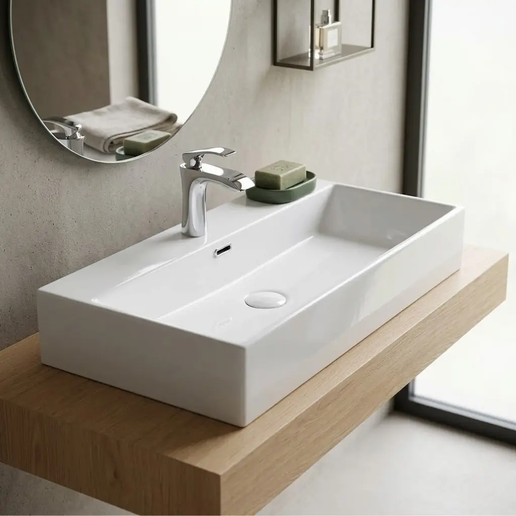 Vasque Rectangle avec plage Plage, Blanc, Art