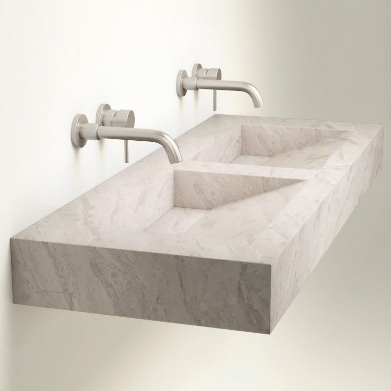 Plan 2 Vasques, 121x46x12, Marbre Cappucino, Lake