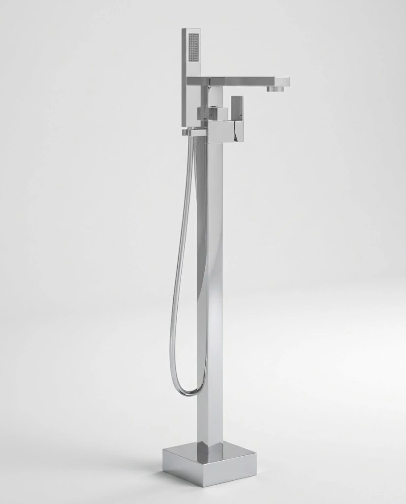Robinet mitigeur de baignoire au sol chromé, Qubik