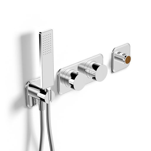 Mitigeur thermostatique douche, 2 sorties, avec capsule de senteur couvercle bois, Infinity Essences