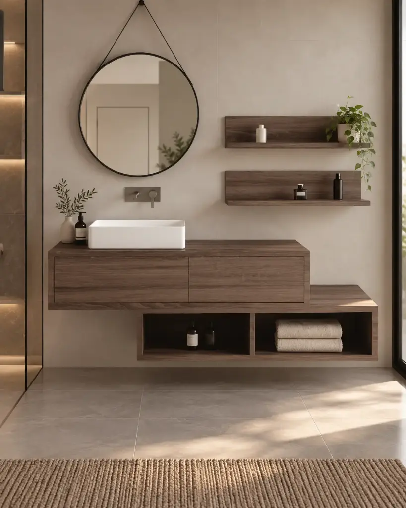 Ensemble meuble salle de bains 120 cm + caisson rangement et tablettes, Britannia, Step