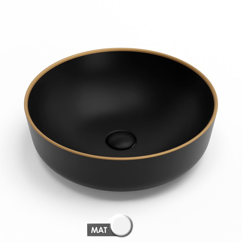 Vasque à poser, Ø41,5 cm, Noir mat + Fil doré mat, Line