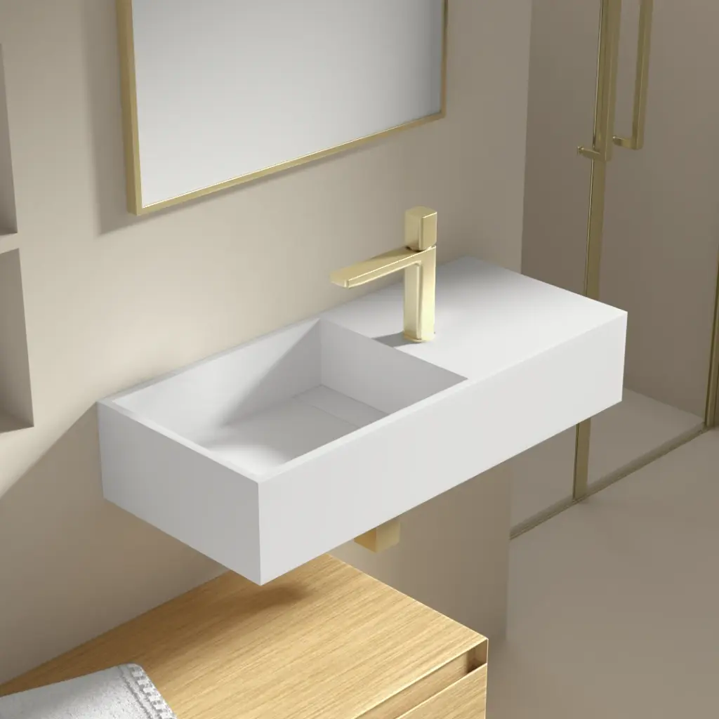 Lavabo suspendu 75X32.5 cm, matière composite minéral