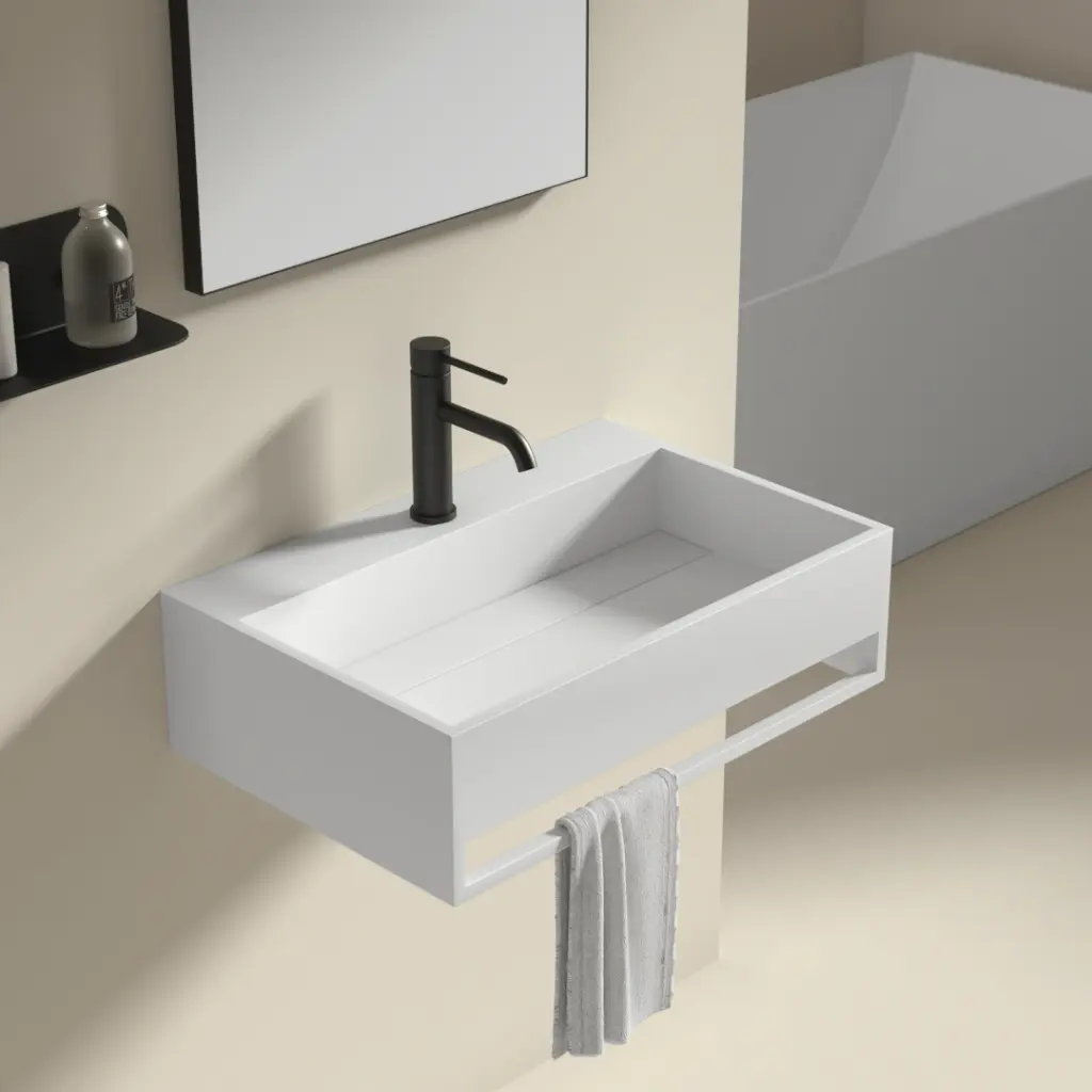 Lavabo suspendu 60 x 40 cm, matière composite, Mineral