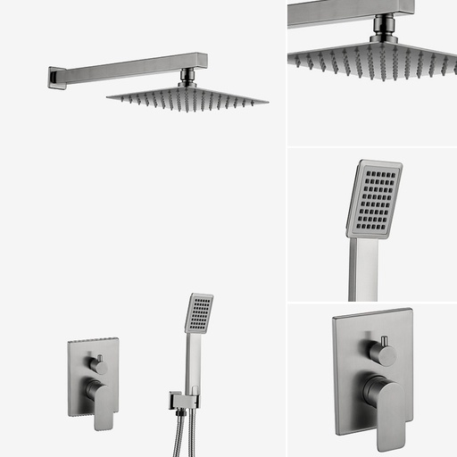Composition de douche à encastrer, inox brossé, 2 sorties, Quadra-Steel