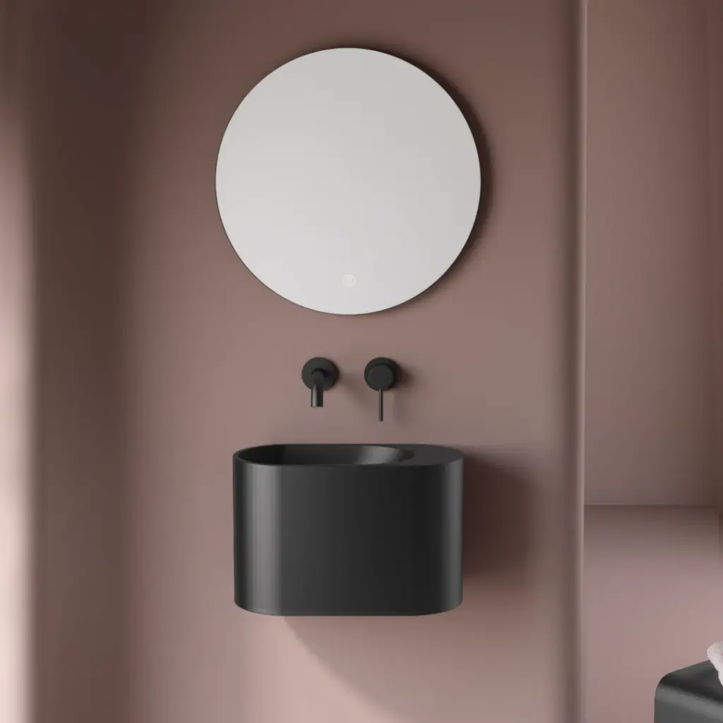 Lave-mains 43 x 22 cm, sans trou de robinet,  noir mat, Ovalo
