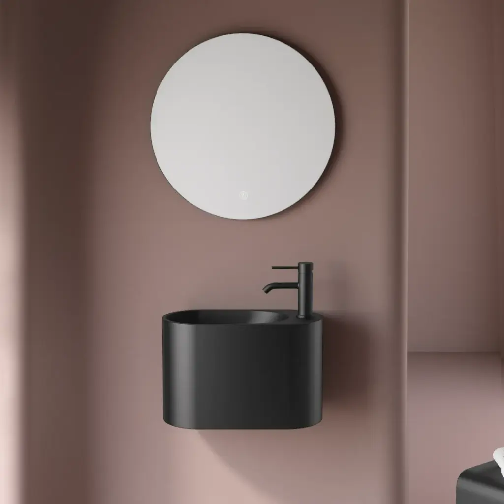 Lave-mains 43 x 22 cm avec percement, noir mat, Ovalo