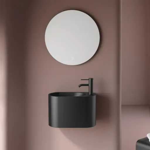 Lave-mains 43 x 22 cm avec percement, noir mat, Ovalo