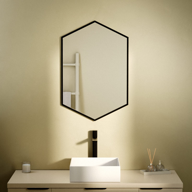 Miroir hexagonal l.50x H.75 cm, en métal noir mat, Hexa
