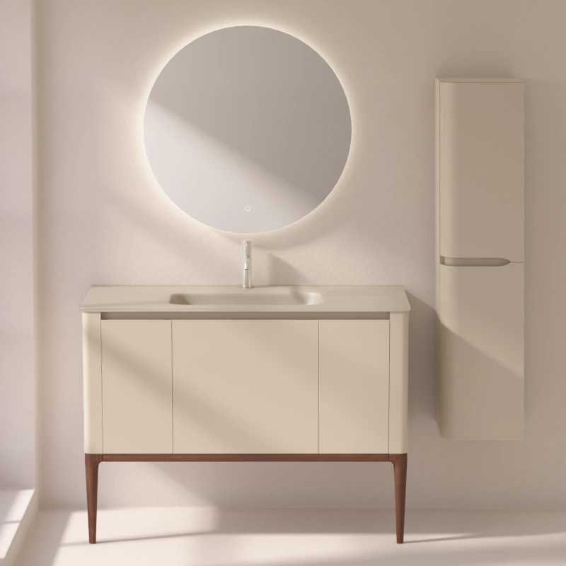 Meuble à poser beige, 120 cm, avec plan vasque encastré en verre, Panthéon