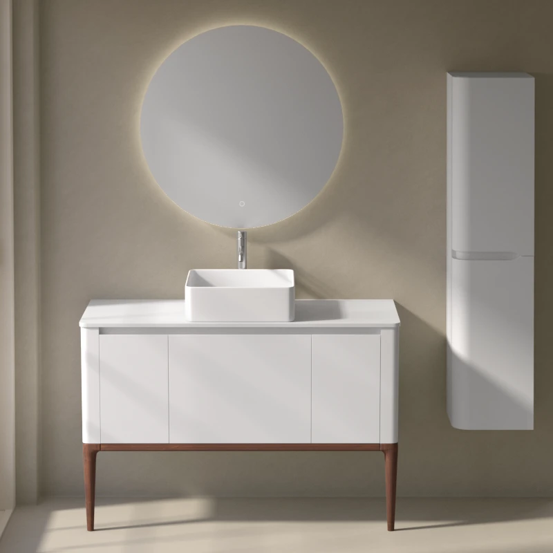 Meuble à poser blanc mat, 120 cm, avec plan en résine minérale, Panthéon