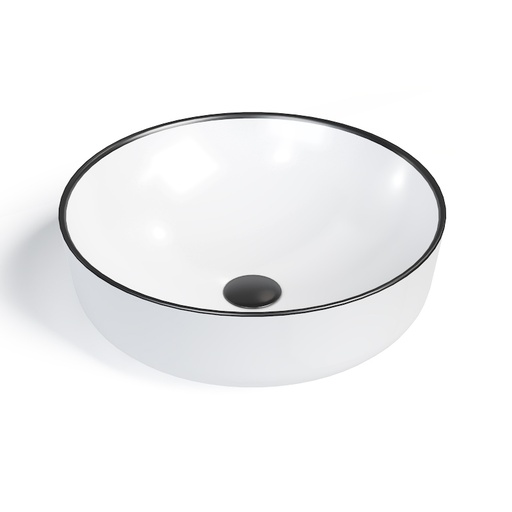 Vasque à poser Ø41 cm, en céramique, blanc et liseré noir - Chic