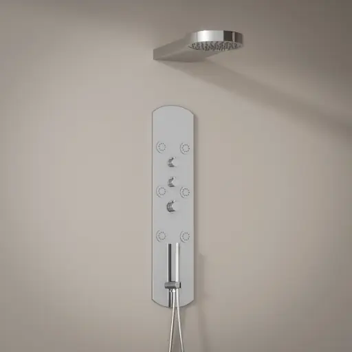 Silk, panneau de douche encastré hydromassant et leds, thermostatique, acier inoxydable