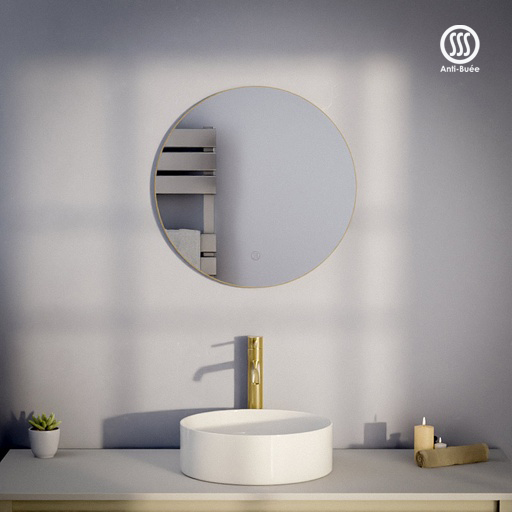 Miroir Ø50 cm rond, antibuée, cadre doré brossé, Châtelet
