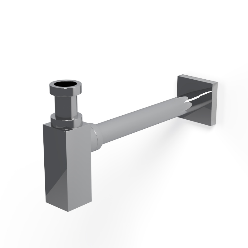 Siphon lavabo bouteille carré inox poli chromé