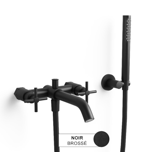 Robinet mélangeur de baignoire mural et douchette, noir brossé, Cross II