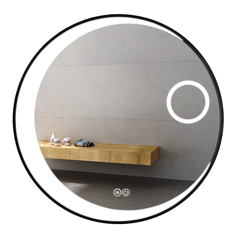 Miroir LED avec loupe Ø70 cm, bord noir, Loop