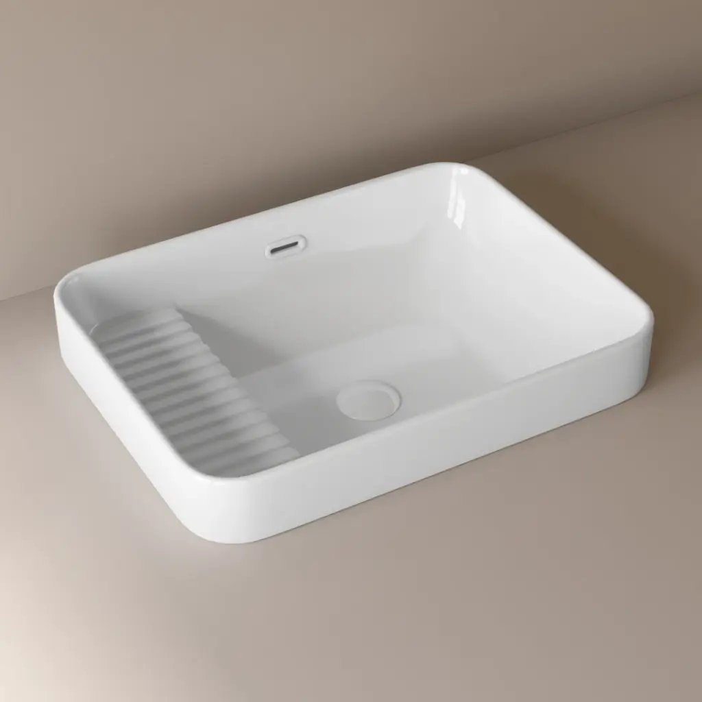 Vasque à encastrer par dessus, 56,5x43 Cm, Blanc brillant, Elea