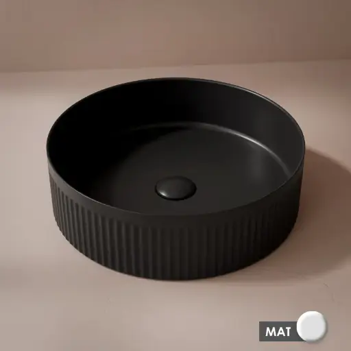 Vasque à poser cannelée, 40 cm, Noir mat