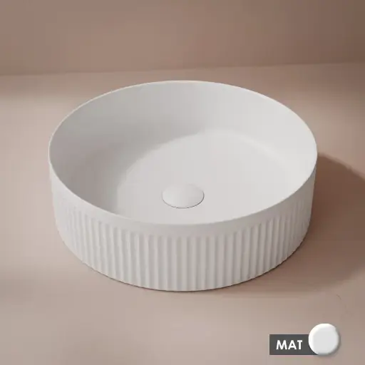 Vasque à poser cannelée, 40 cm, Blanc mat