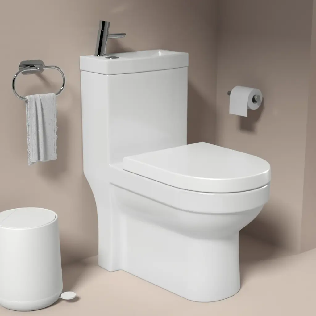WC à poser avec lave-mains intégré et robinet inclus, Intégral
