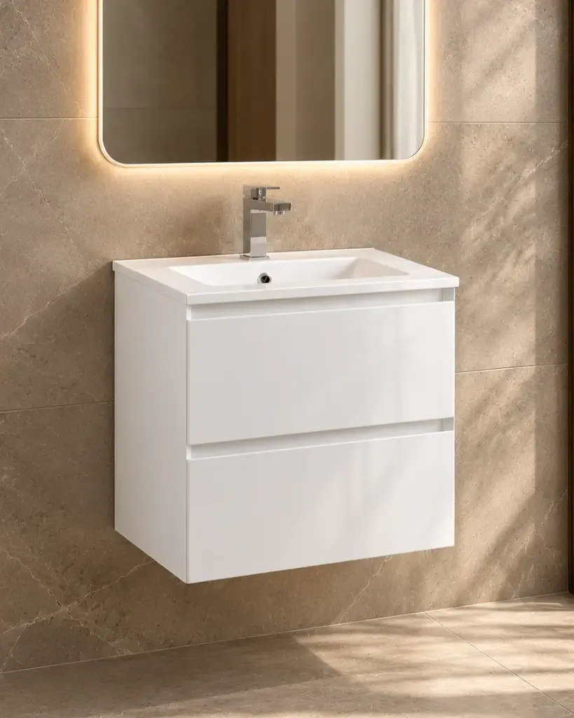 Meuble vasque 60x39cm faible profondeur, blanc brillant, One