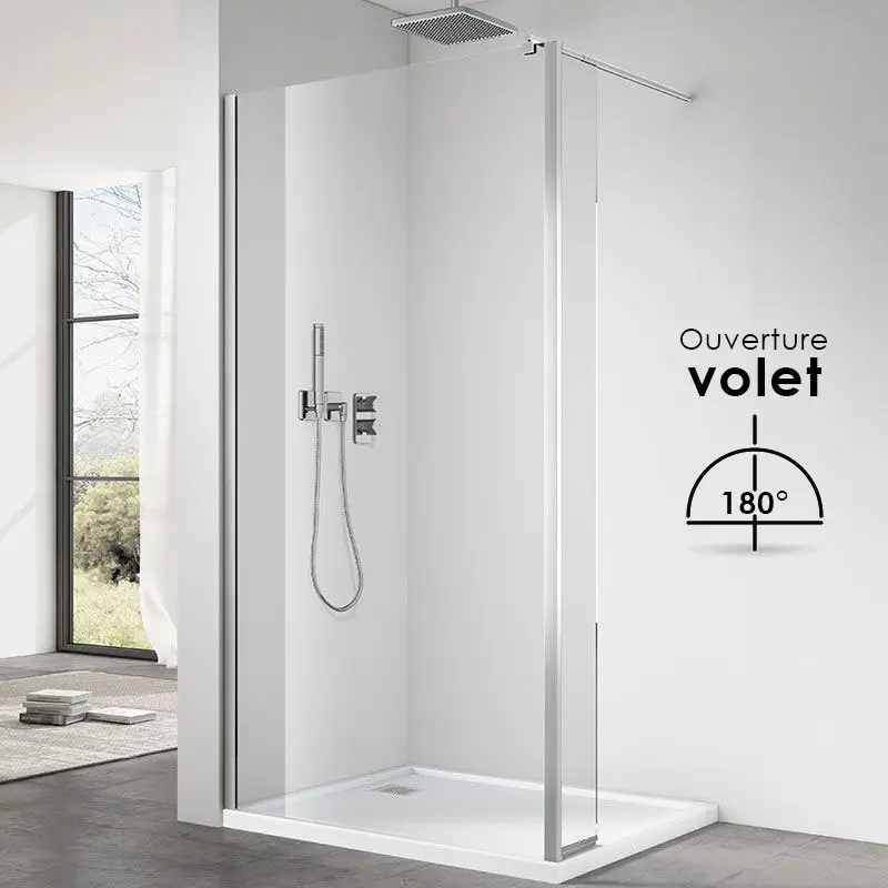 Paroi fixe 60 à 160 cm + volet 30 cm, profilé chromé, Altea