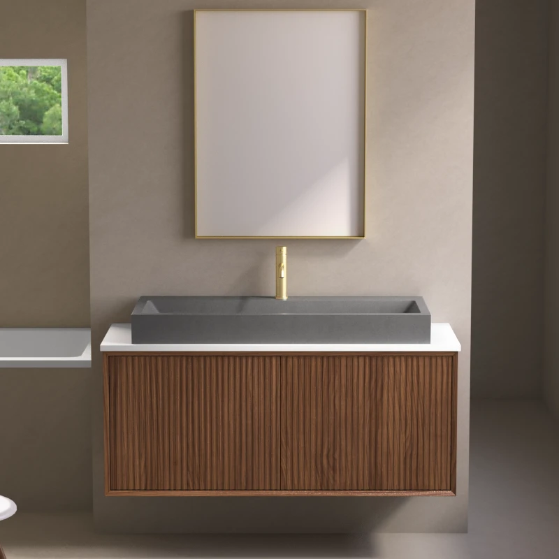 Meuble suspendu 120 Cm, Plan en résine minérale, Vasque Terrazzo Gris
