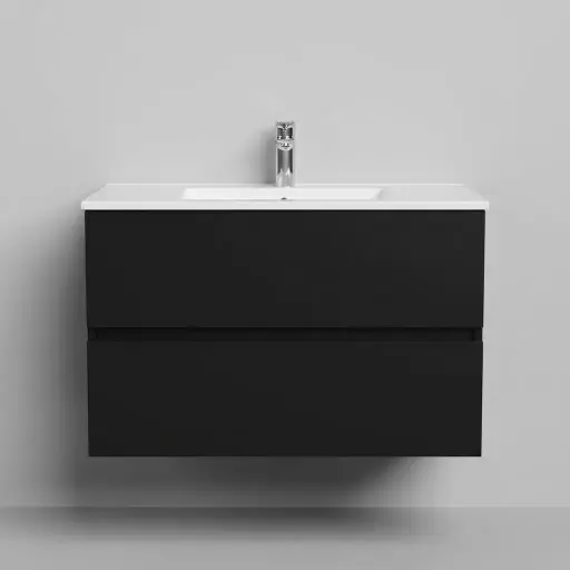 Meuble salle de bain suspendu 80 cm, Noir mat, Caruso