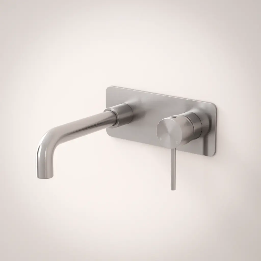 Mitigeur lavabo mural inox brossé, bec 20 cm, Châtelet III