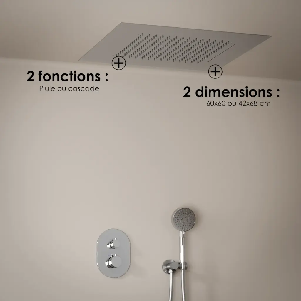 Composition de douche thermostatique avec ciel de pluie encastré chromé, Châtelet