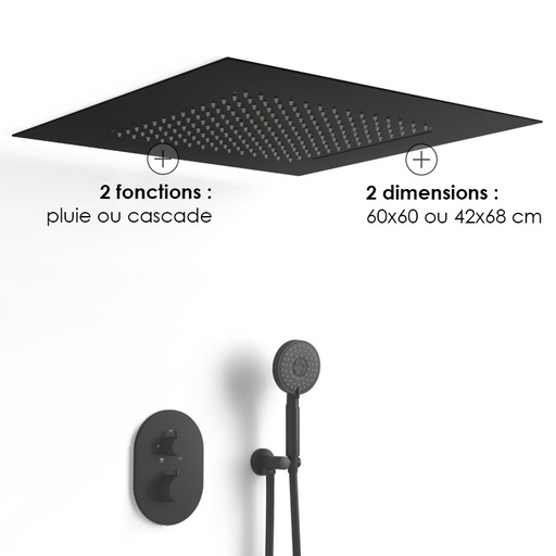 Composition de douche thermostatique avec ciel de pluie encastré noir mat, Châtelet